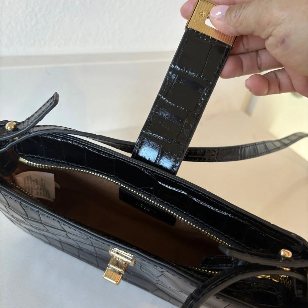 J. Crew Black Croc-Embossed Crossbody Bag with Gold Hardware